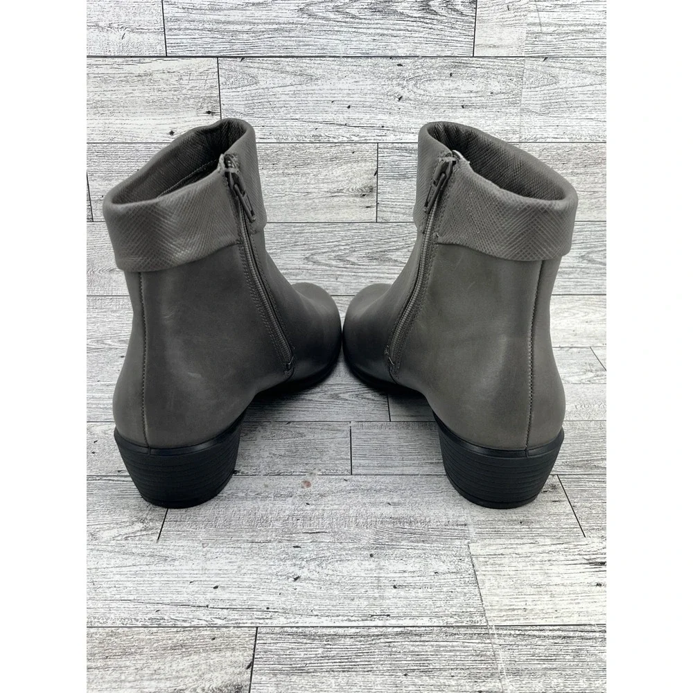 Ecco Shape 35 Grey Leather Block Heel‎ Ankle Boots Side Zip Womens 37 US 6-6.5